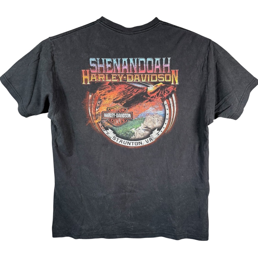 Harley-Davidson Shenandoah Graphic T-Shirt Mens XL Black Eagle Biker Staunton VA